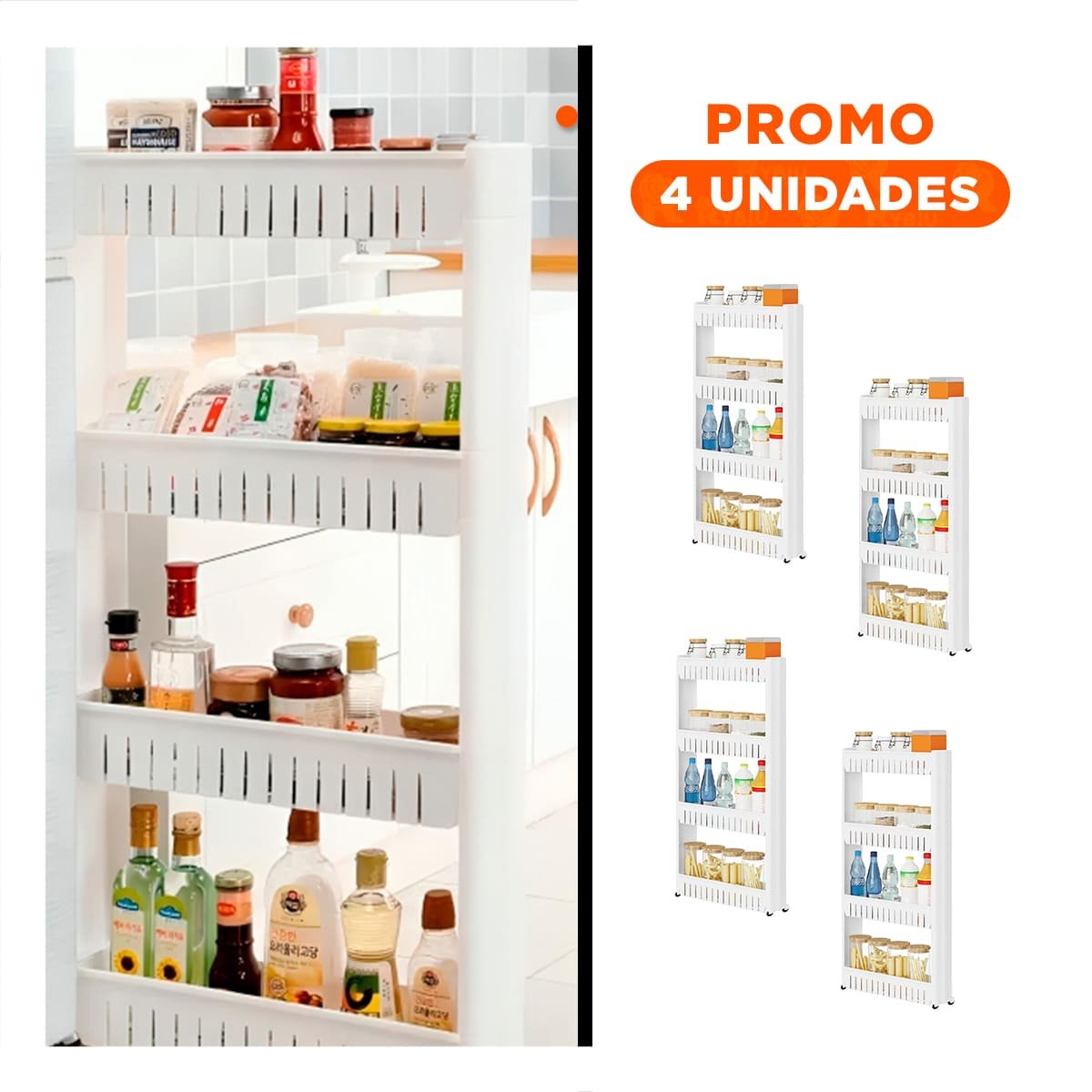 PACK4 SOPORTE LATERAL DELGADO DE 4 NIVELES CON ORIFICIOS BLANCO PLASTICO Y+REGALO STICKER - 1