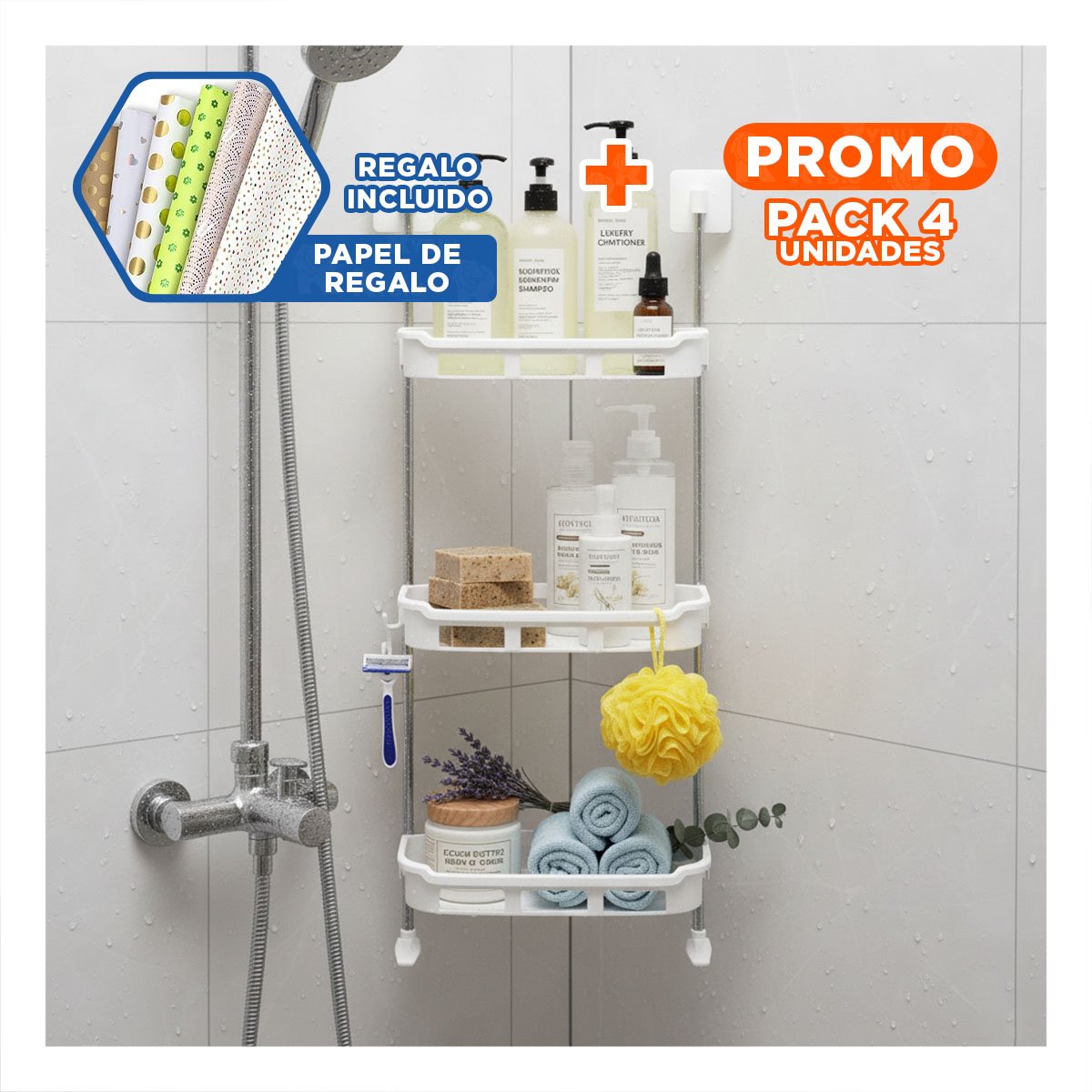 PACK4 PLATAFORMA MODERNA 3 NIVELES METAL Y PLASTICO PARA GUARDAR UTENSILIOS Y+PAPEL REGALO - 1