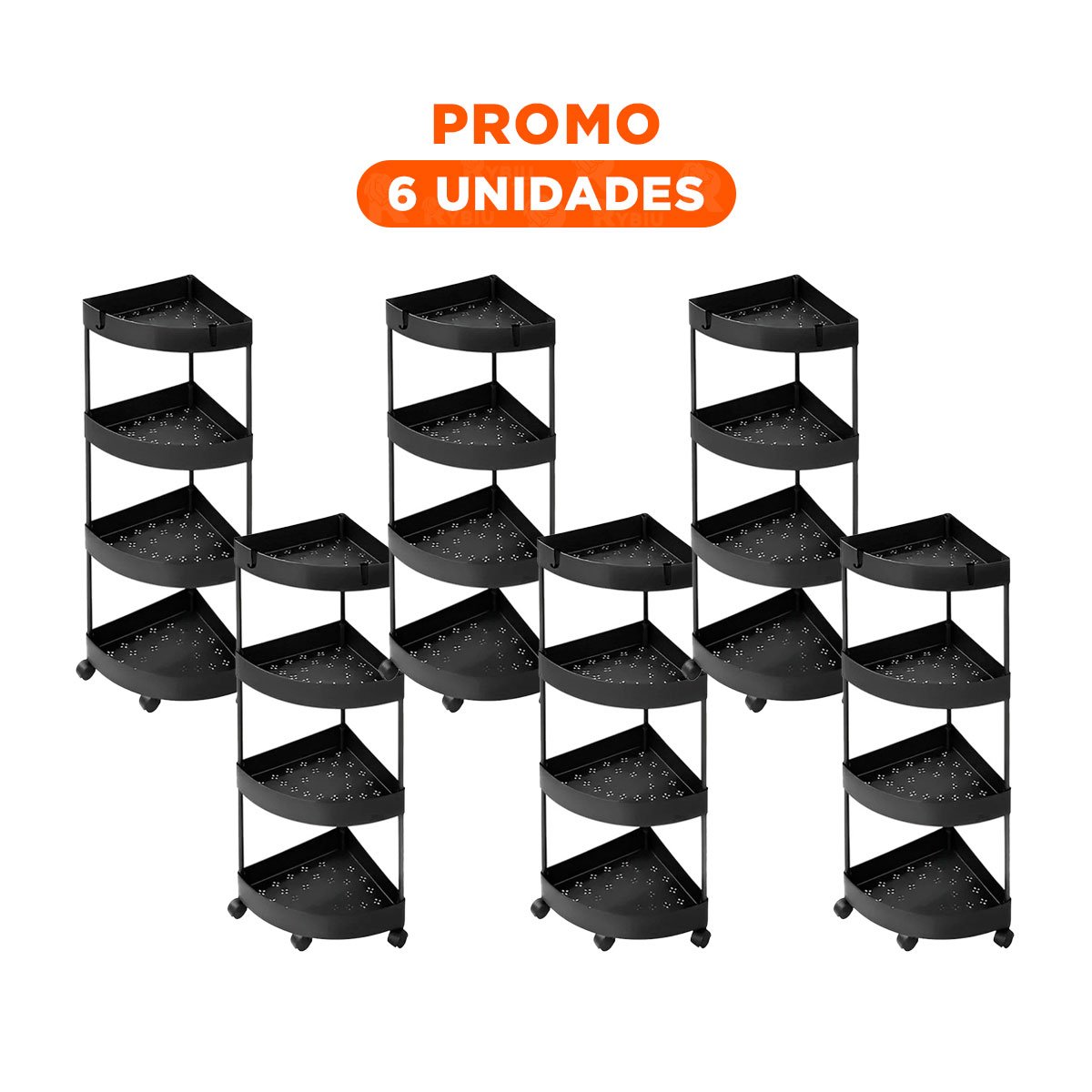 PACK6 ESTANTERO ANGULAR DE 4 NIVELES CON RUEDAS NEGRO ESTRUCTURA FIRME Y SEGURO - 1
