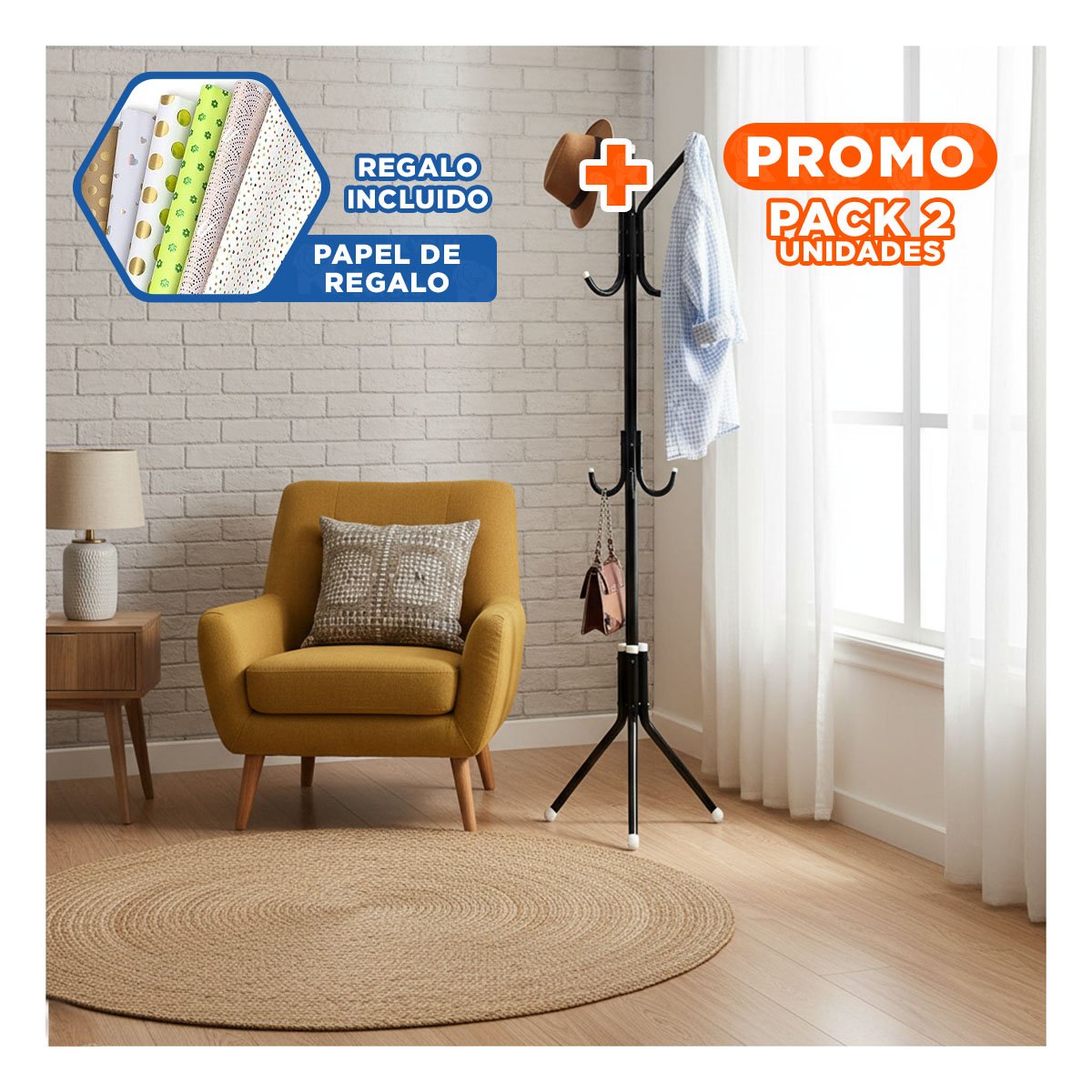 PACK2 COLGADOR MULTIUSO 175X45CM PARA MANTENER ORDEN EN ESPACIOS NEGRO Y+PAPEL REGALO - 1