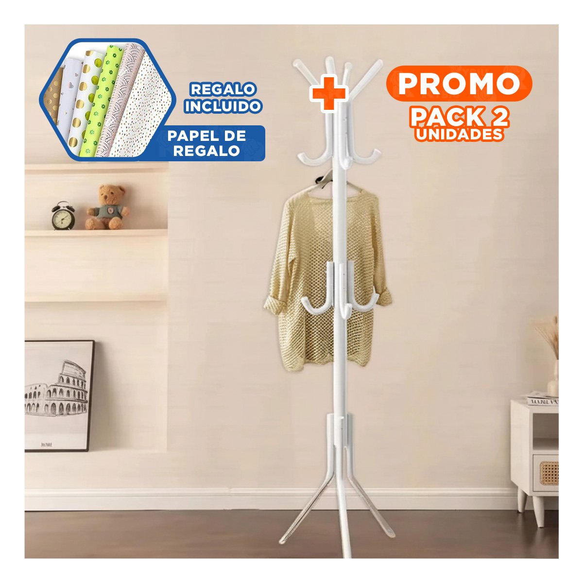 PACK2 ESTRUCTURA MULTIUSO 175X45CM PARA MANTENER ORDEN EN ESPACIOS BLANCO Y+PAPEL REGALO - 1