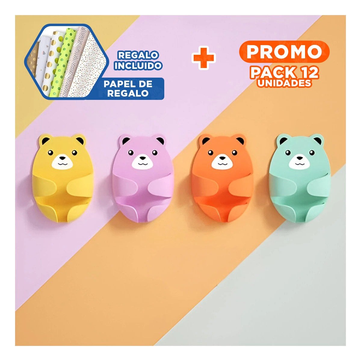PACK12 TORRE DE GANCHOS DIBUJOS ANIMADOS PARA GENTE QUE AMA EL ORDEN SANO Y+PAPEL REGALO - 1