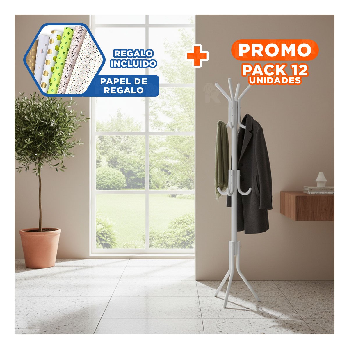 PACK12 SOPORTE COLGANTE MULTIUSO 175X45CM PARA COLGAR ROPA DIARIO BLANCO Y+PAPEL REGALO - 1