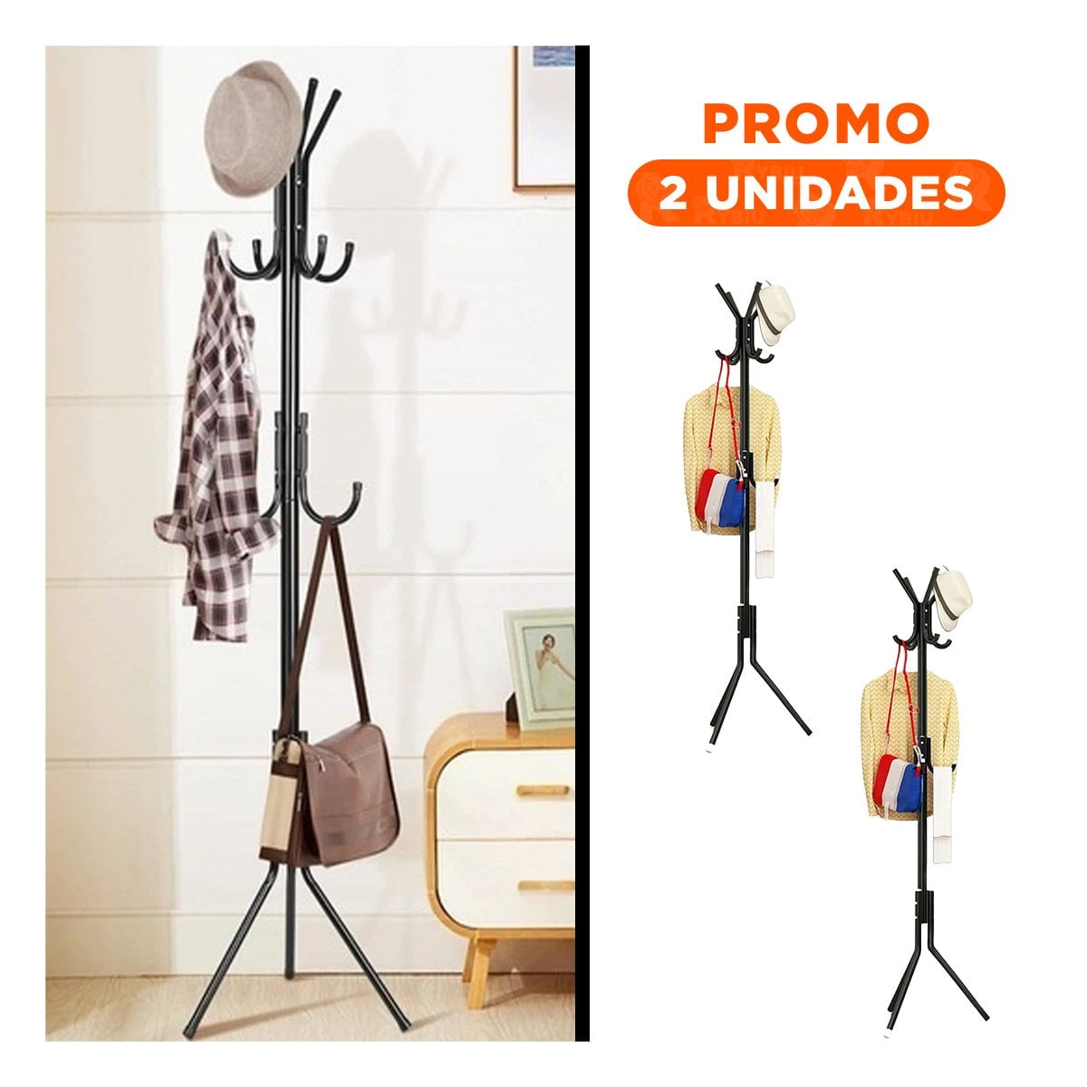 PACK2 COLGADOR MULTIUSO 175X45CM PARA COLGAR ROPA DE USO DIARIO NEGRO - 1