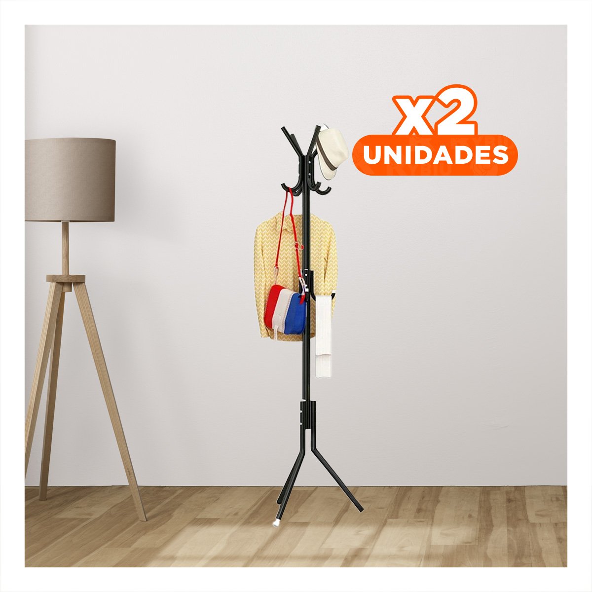 PACK2 COLGADOR MULTIUSO 175X45CM PARA ROPA Y ACCESORIOS EN HOGAR NEGRO Y+REGALO STICKER - 1