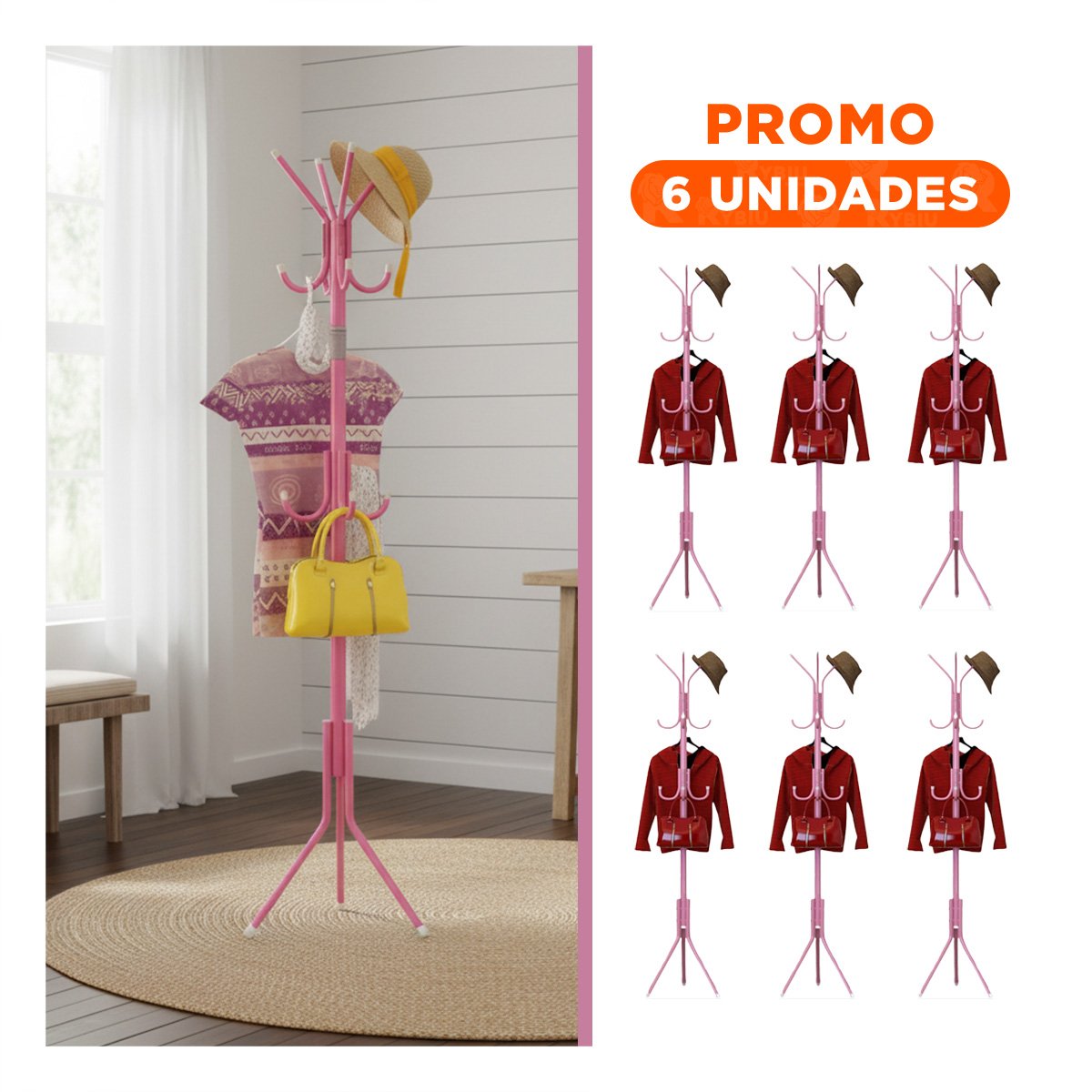 PACK6 COLGADOR RESISTENTE DE PIE ROSADO 175X45 CM PARA USO CONTINUO - 1