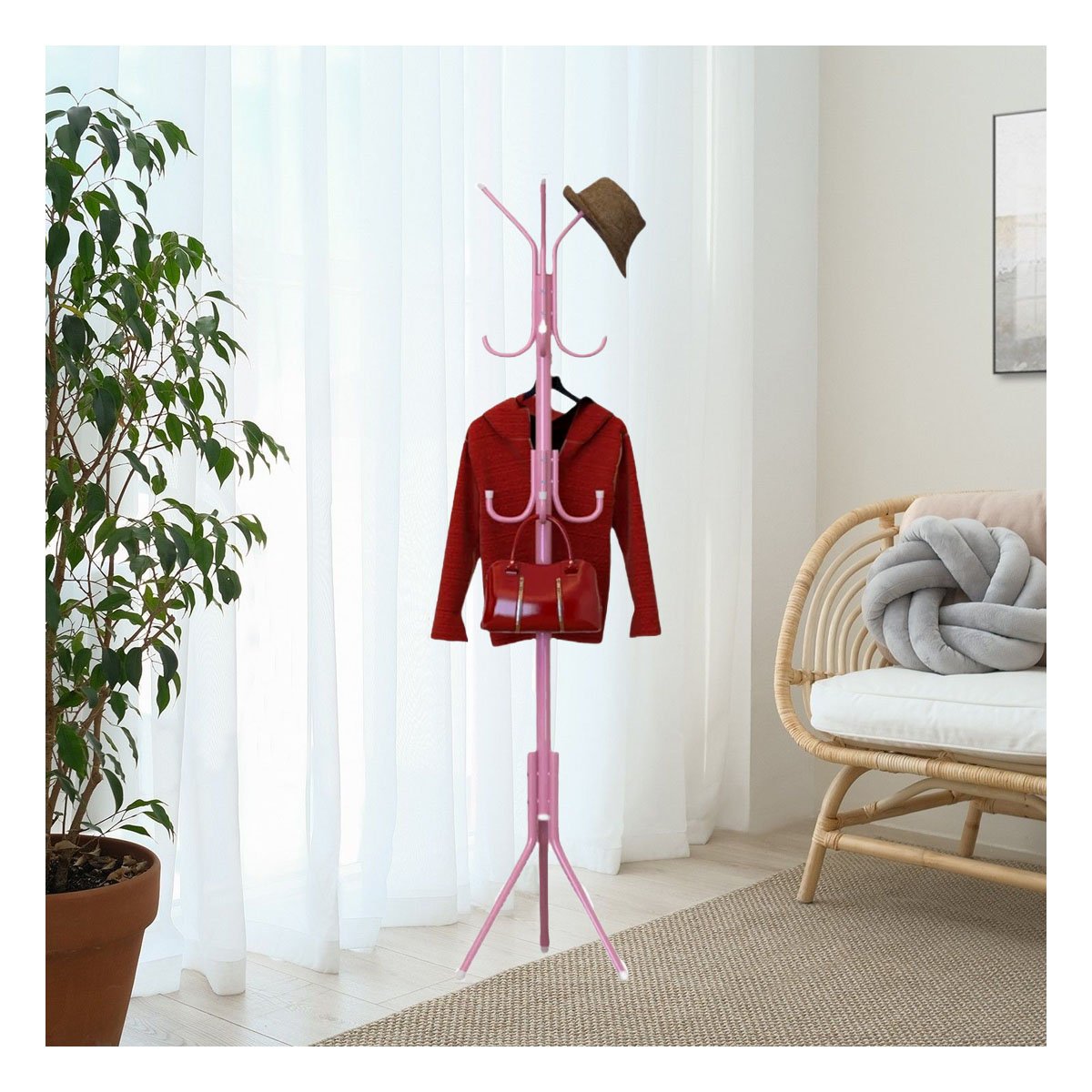 PACK6 COLGADOR RESISTENTE DE PIE ROSADO 175X45 CM PARA USO CONTINUO - 5