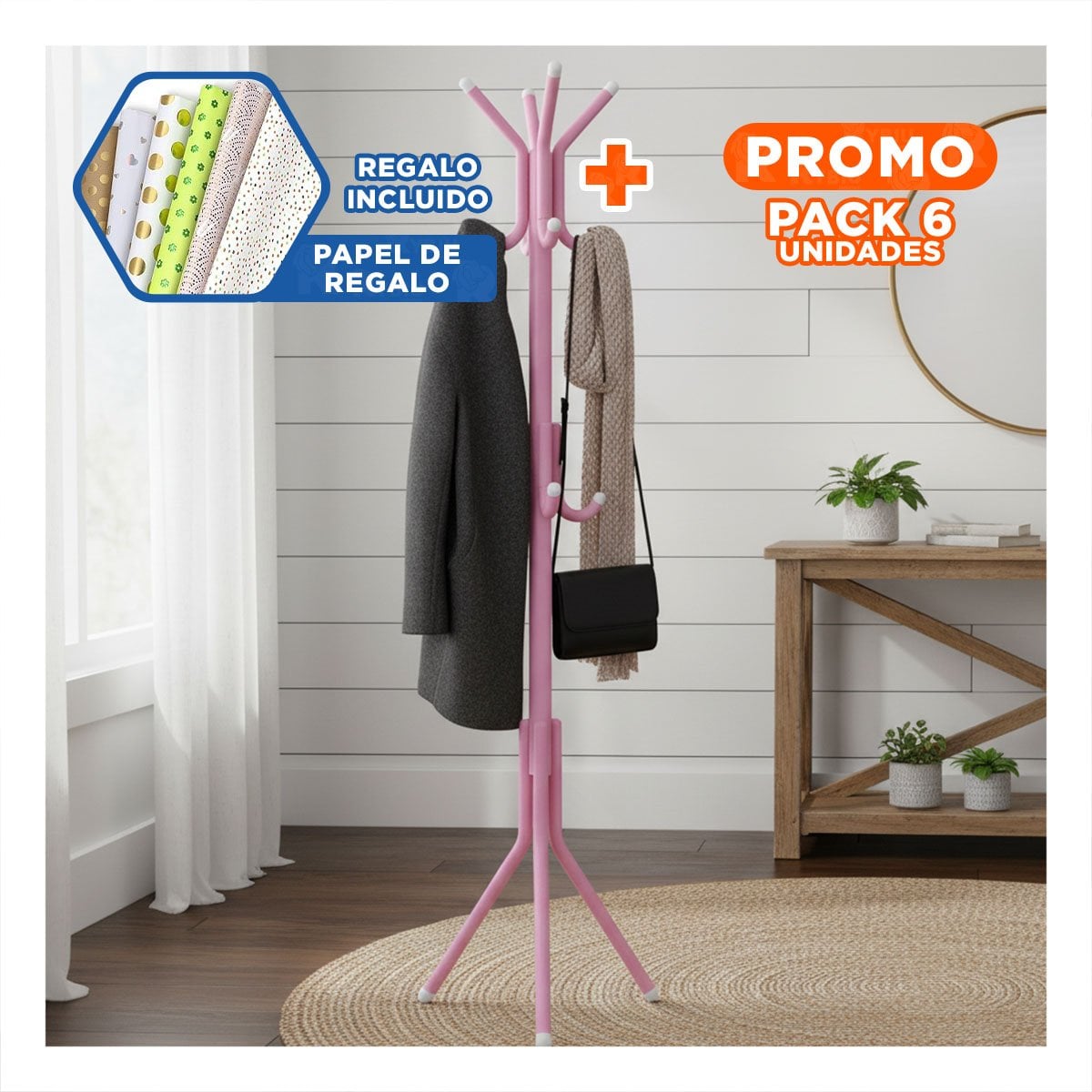 PACK6 ORGANIZADOR COMPACTO DE METAL ROSADO 175X45 CM AHORRA ESPACIO Y+PAPEL REGALO - 1