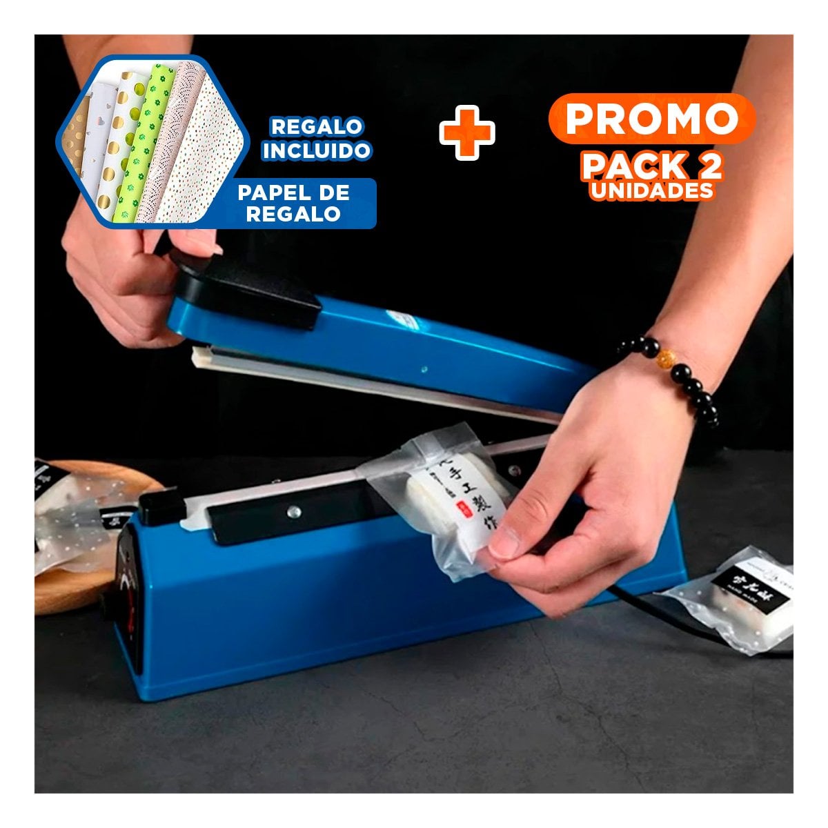 PACK2 HERRAMIENTA PARA SELLAR BOLSAS DURABLE Y FACIL 200MM - AZUL - 31X11CM Y+PAPEL REGALO - 1
