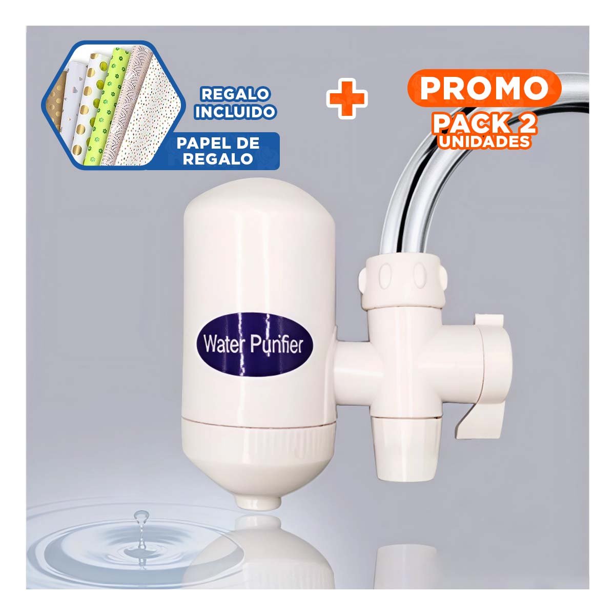 PACK2 INSTRUMENTO DE AGUA BLANCO PARA COCINA CON SISTEMA LIMPIO Y SEGURO Y+PAPEL REGALO - 1
