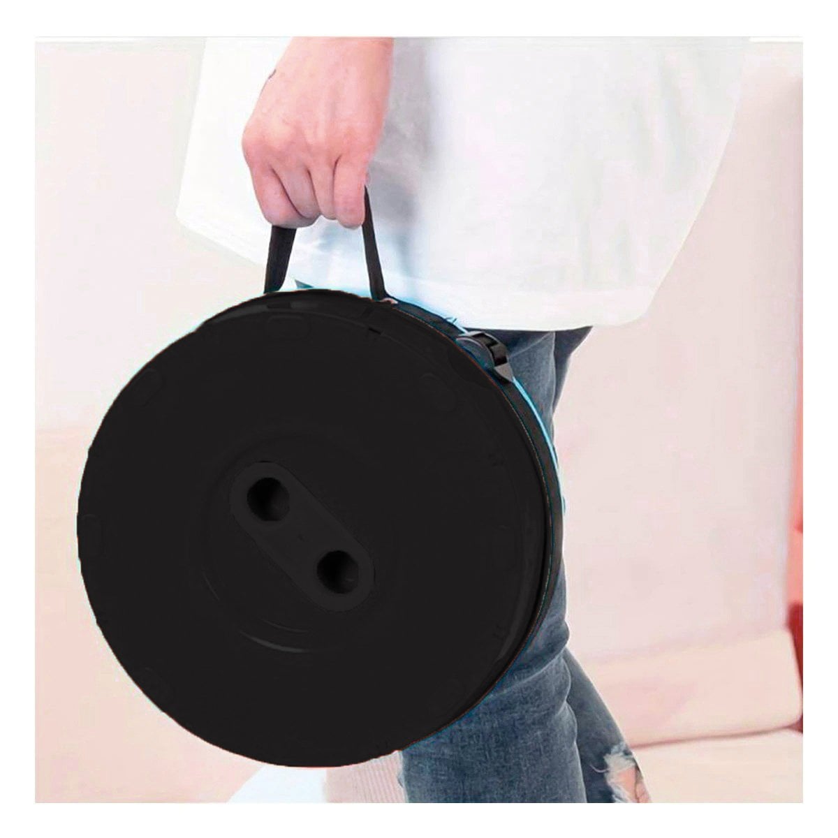 PACK6 TABURETE LIVIANO PLEGABLE PORTATIL TODO NEGRO CON DOS SEGUROS Y+PAPEL REGALO - 2
