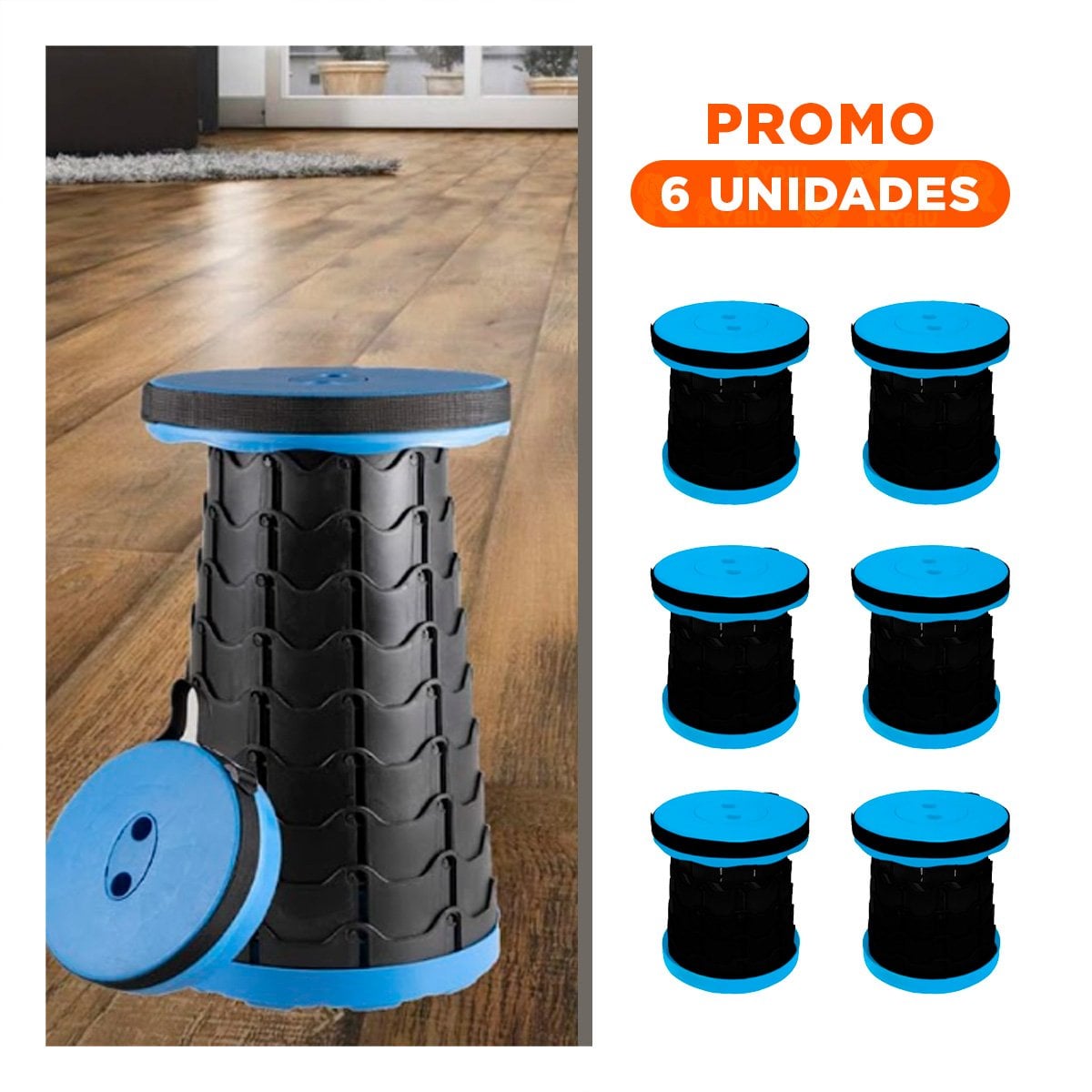 PACK6 BANQUETA LIGERA Y RESISTENTE CON SEGURO PORTATIL AZUL - 1