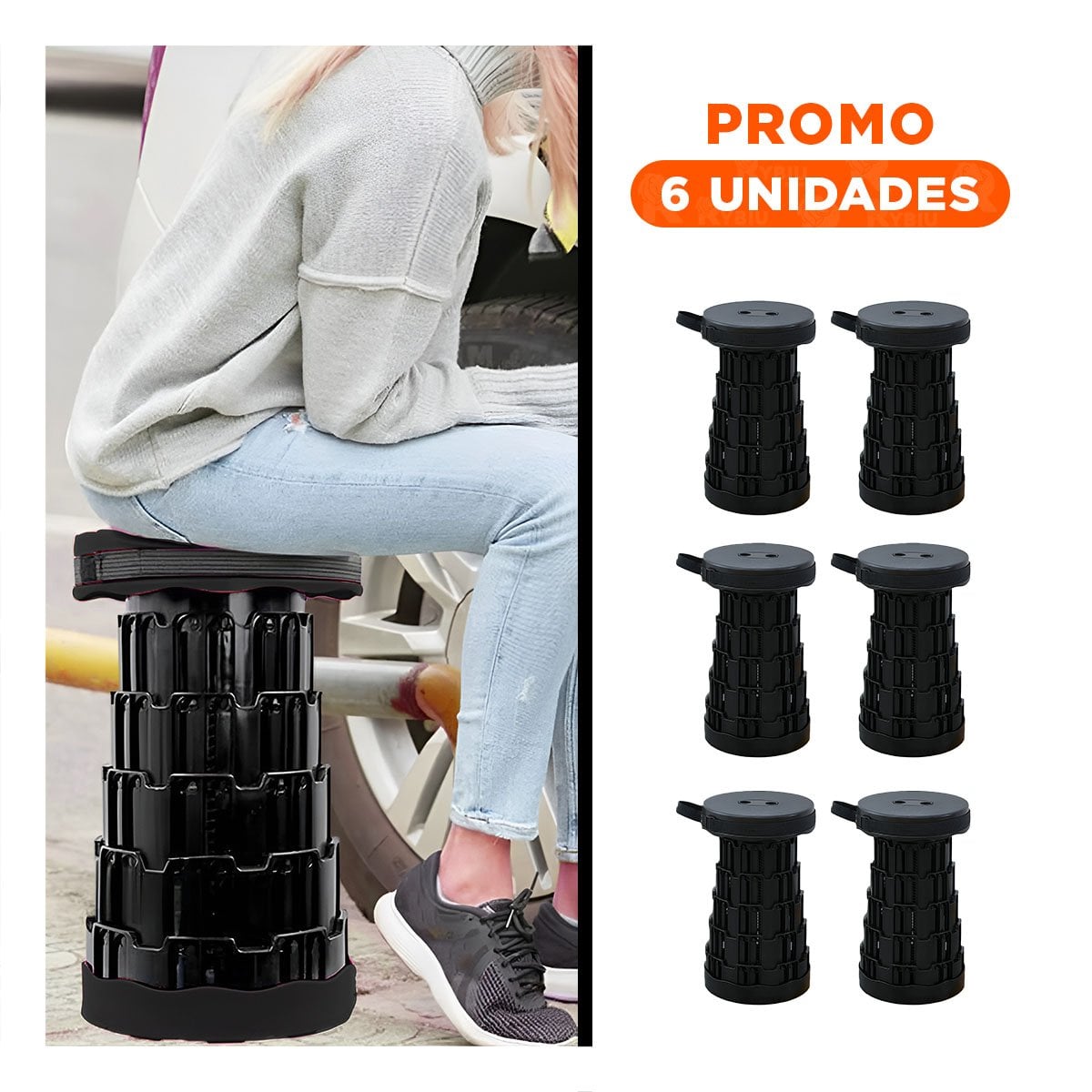 PACK6 SILLA LIVIANA PLEGABLE PORTATIL TODO NEGRO CON DOBLE SEGURO - 1