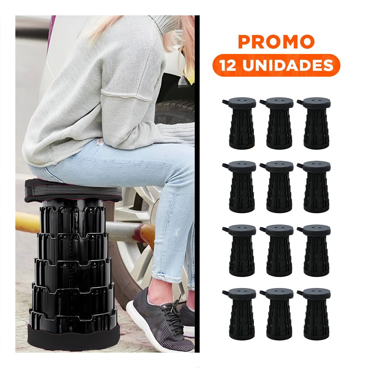 PACK12 SILLON PRACTICO PLEGABLE PORTATIL TODO NEGRO CON DOS SEGUROS Y+REGALO STICKER - 1