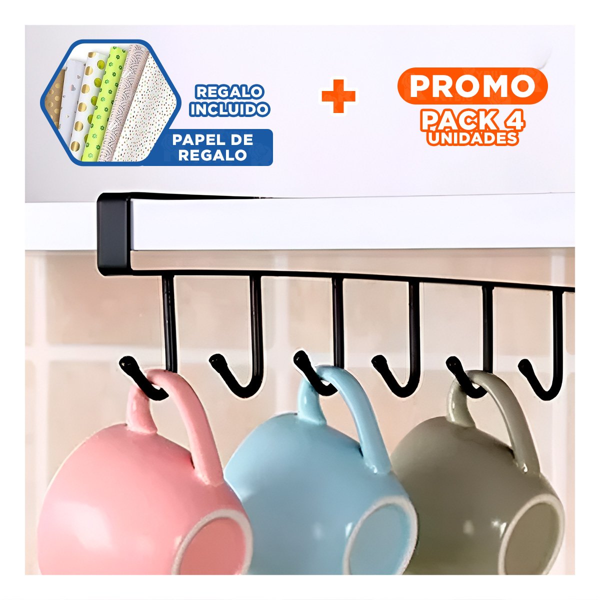 PACK4 MUEBLE AUXILIAR 6X1 COLOR NEGRO CON DISEÑO DURADERO EN SU VIVIENDA REAL Y+PAPEL REGALO - 1