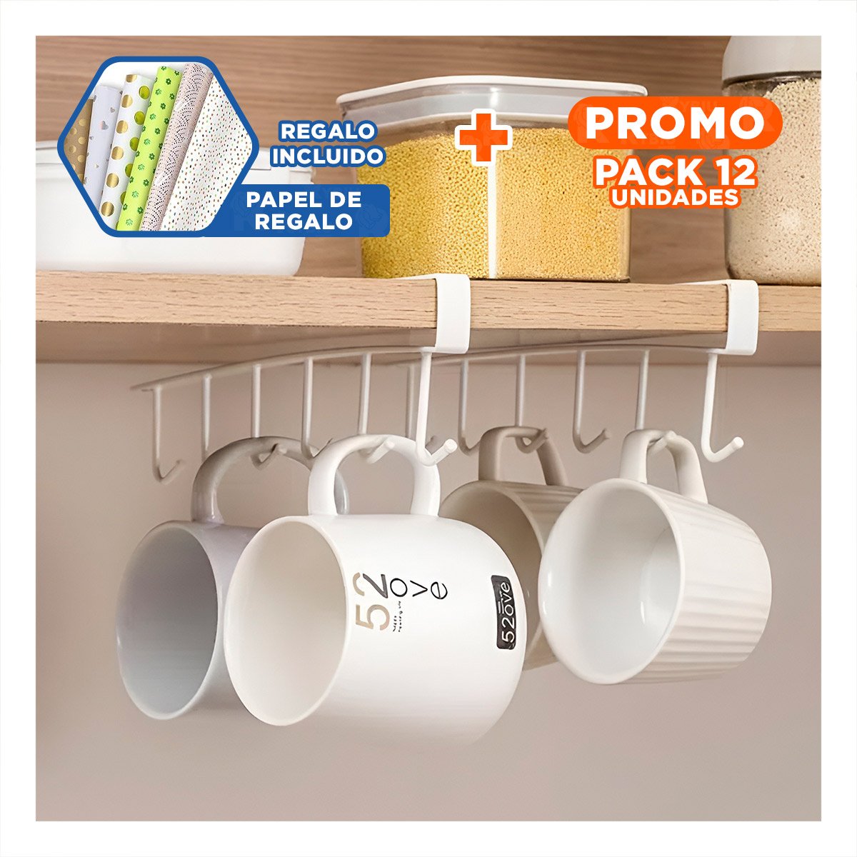 PACK12 TORRE DE GANCHOS 6X1 COLOR BLANCO PARA GENTE QUE AMA EL ORDEN SANO Y+PAPEL REGALO - 1