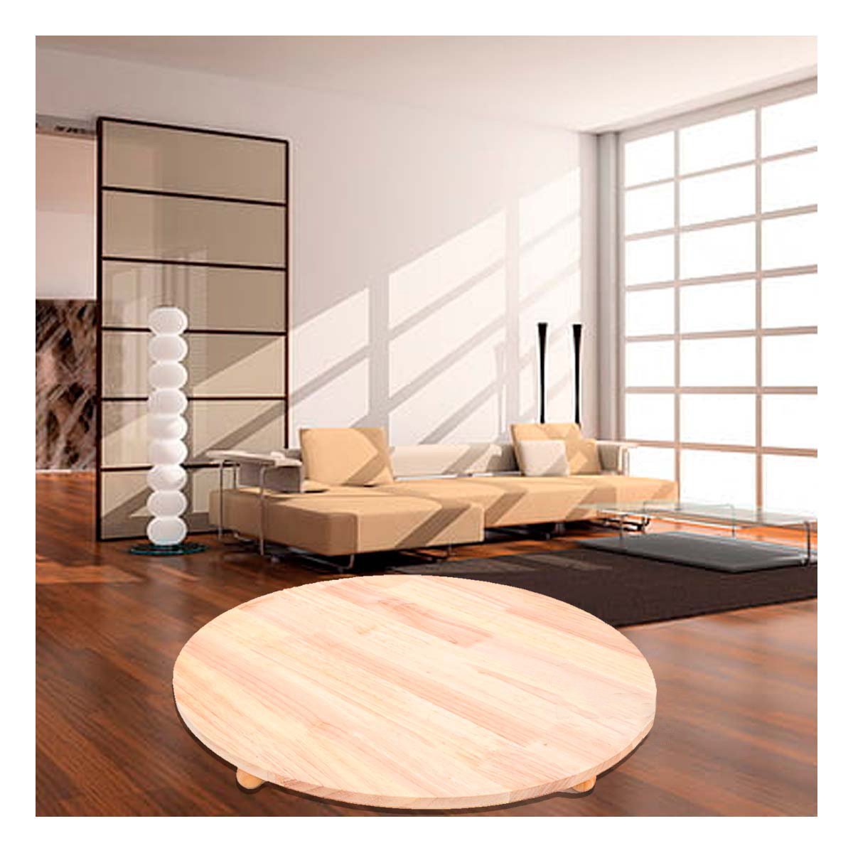 PLATAFORMA DE MADERA CIRCULAR CON PATITAS PARA USO DECORATIVO HOGAR - 2