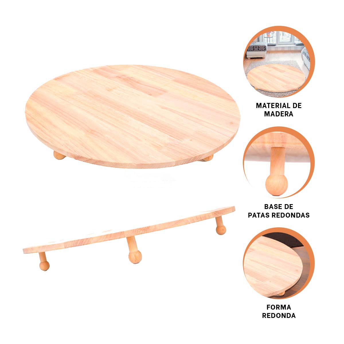 PLATAFORMA DE MADERA CIRCULAR CON PATITAS PARA USO DECORATIVO HOGAR - 3
