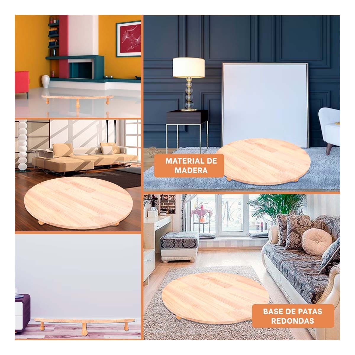 PACK4 CENTRO DECORATIVO CIRCULAR DE MADERA CON PATITAS PARA DECORACION Y+REGALO STICKER - 2