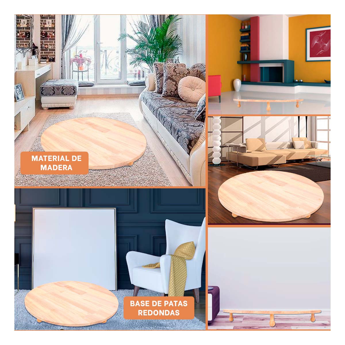 PEDESTAL DE MADERA CIRCULAR CON PATITAS PARA ESTILO HOGAR Y+LIGAS REGALO - 5