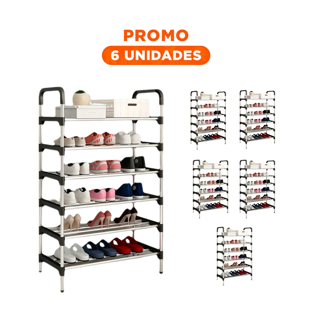 PACK6 PORTAZAPATOS MULTI NIVEL PARA DORMITORIO Y USO FAMILIAR NEGRO - 1