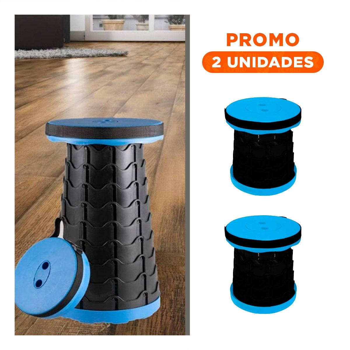 PACK2 BANCO PLEGABLES CON SEGURO PARA JARDIN PATIO Y TERRAZA AZUL - 1