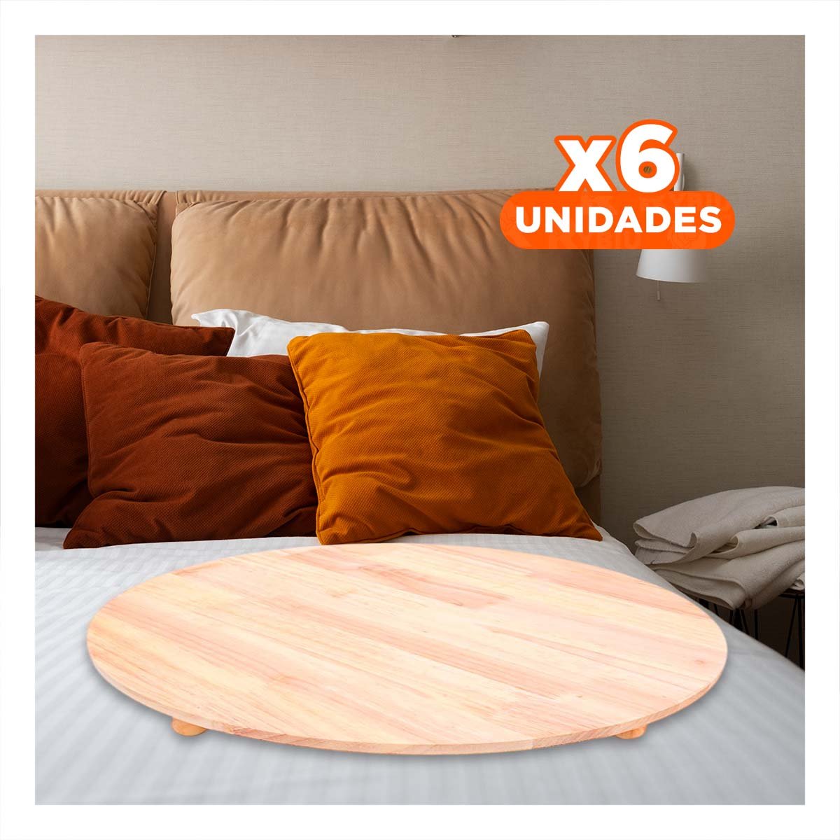 PACK6 PIEZA DECORATIVA CIRCULAR DE MADERA CON PATITAS PARA DECORACION DE HOGAR Y+REGALO STICKER - 1