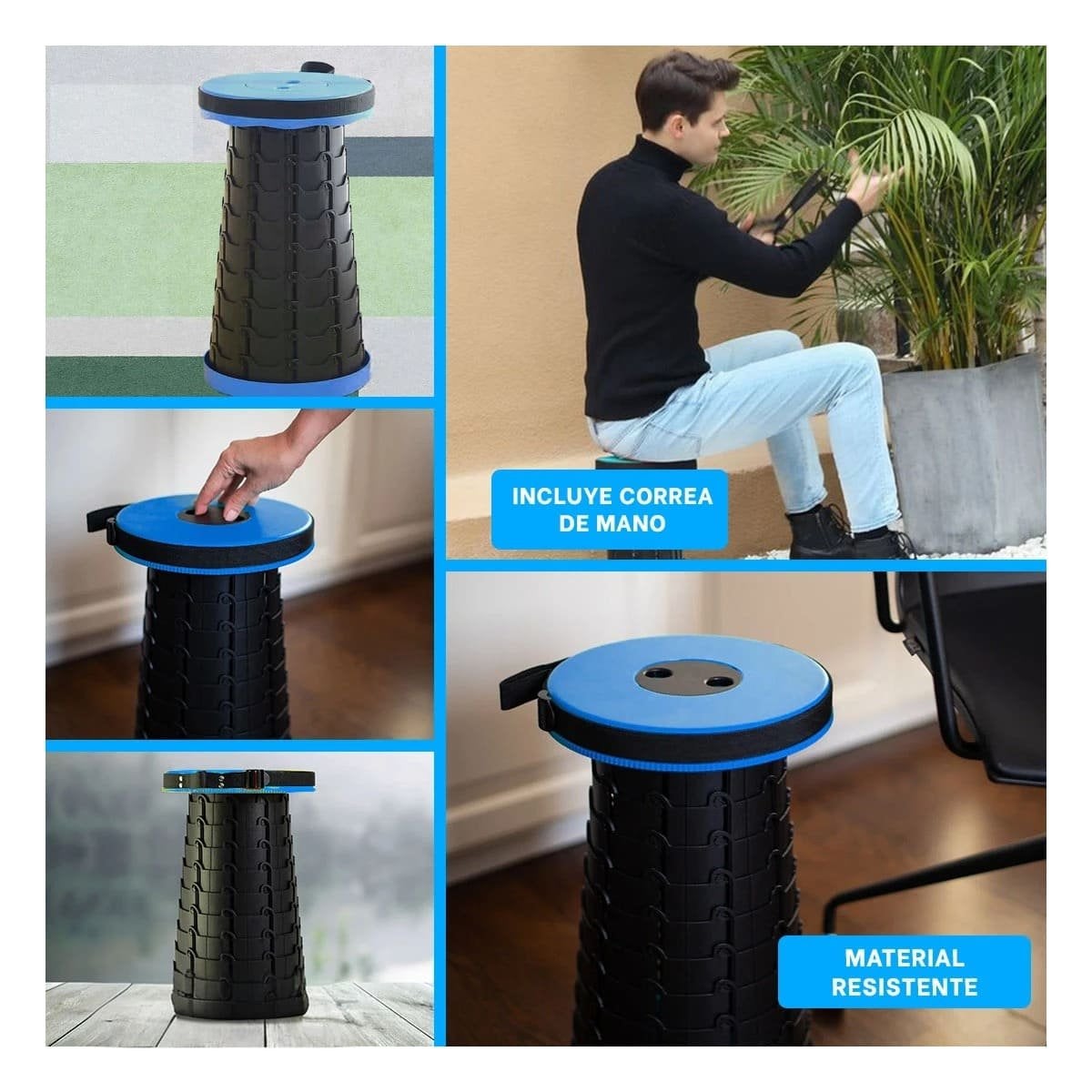 PACK6 BANQUETA VERSATIL CON SEGURO PARA PATIO JARDIN Y TERRAZA AZUL Y+PAPEL REGALO - 3