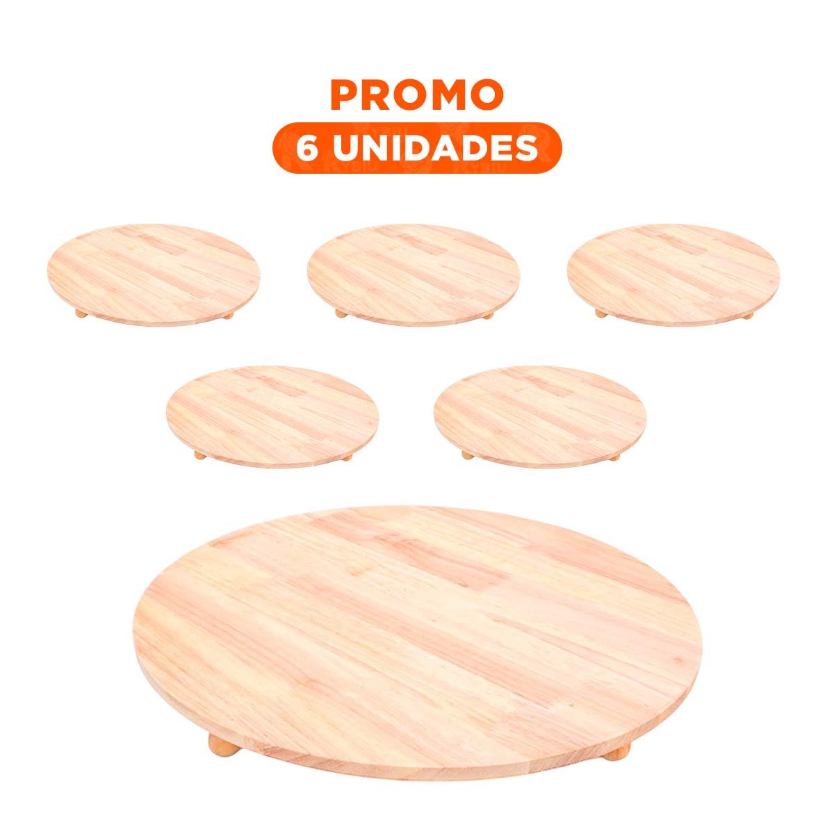 PACK6 ACCESORIO DECORATIVO CIRCULAR DE MADERA CON PATITAS PARA DECORACION DE HOGAR - 1
