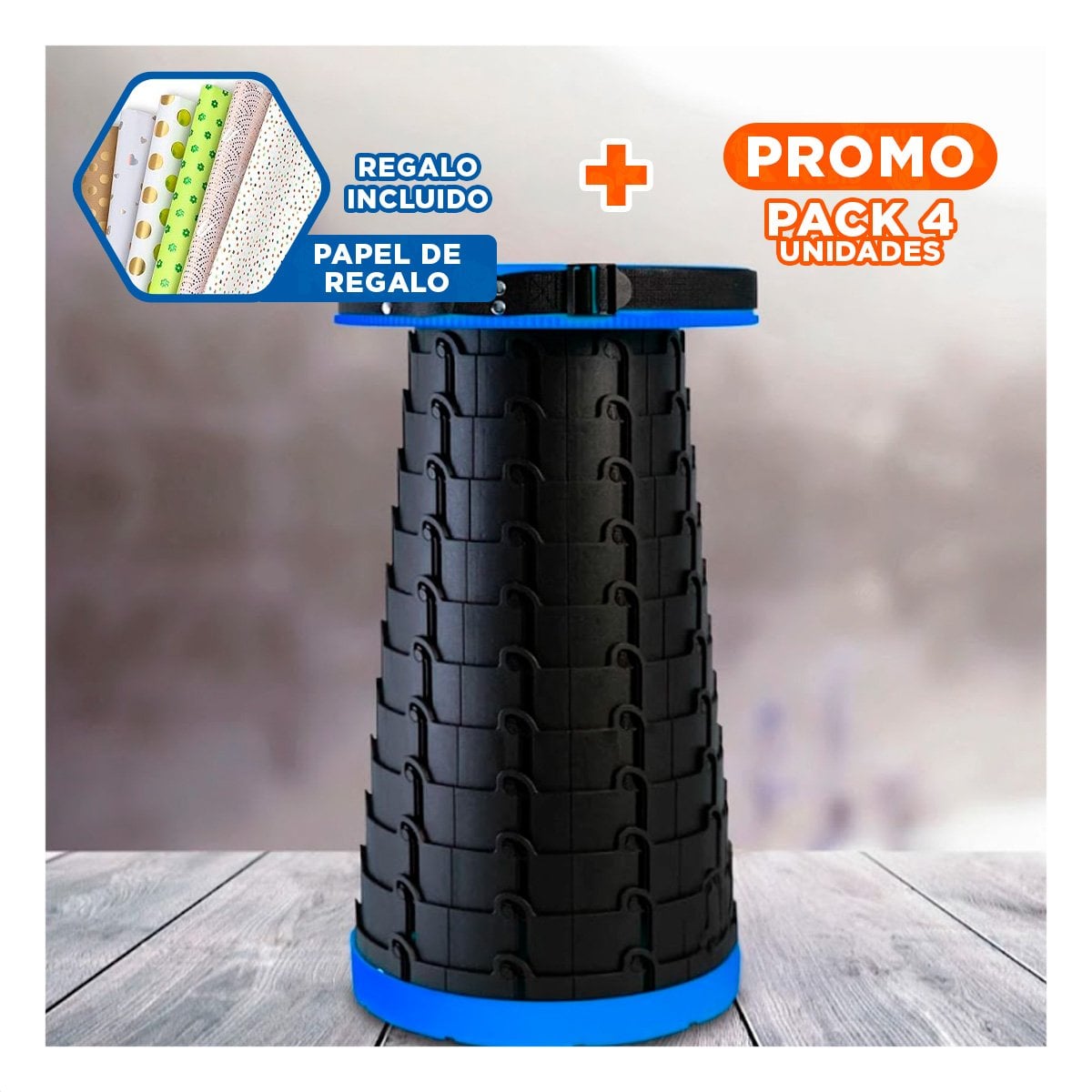 PACK4 BANCO DURABLE CON SEGURO Y PORTABILIDAD PARA REUNIONES Y PICNIC AZUL Y+PAPEL REGALO - 1