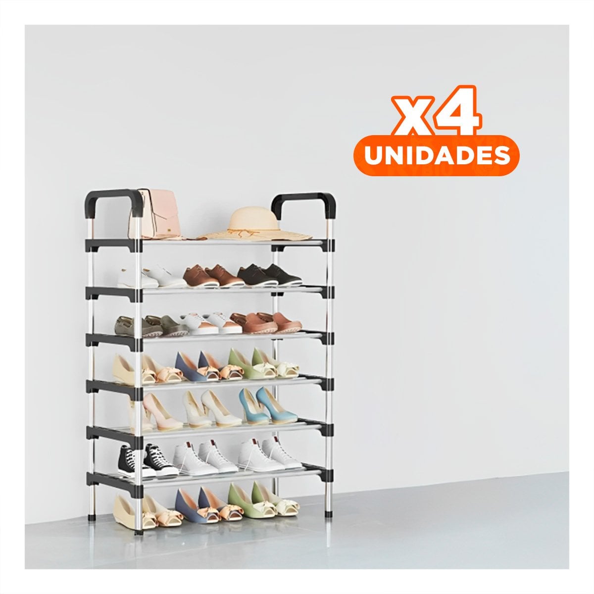 PACK4 ZAPATERO DE TELA COLGANTE PARA MANTENER TODO EL CALZADO NEGRO - 1