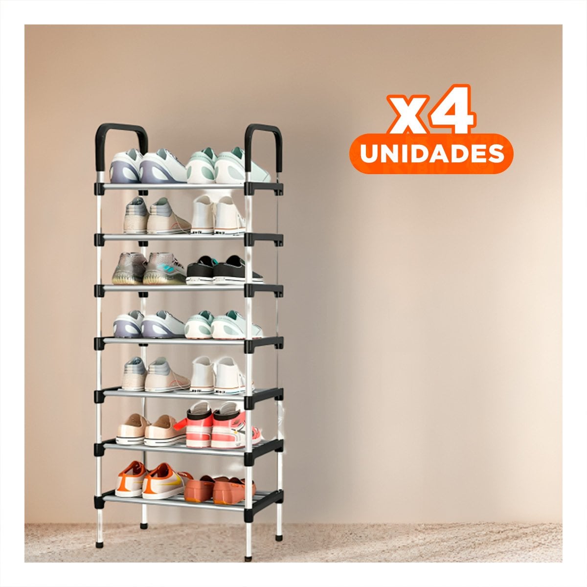 PACK4 PORTAZAPATOS VERTICAL 7 NIVELES DE TELA PARA ORGANIZAR ZAPATOS EN FAMILIA NEGRO - 1