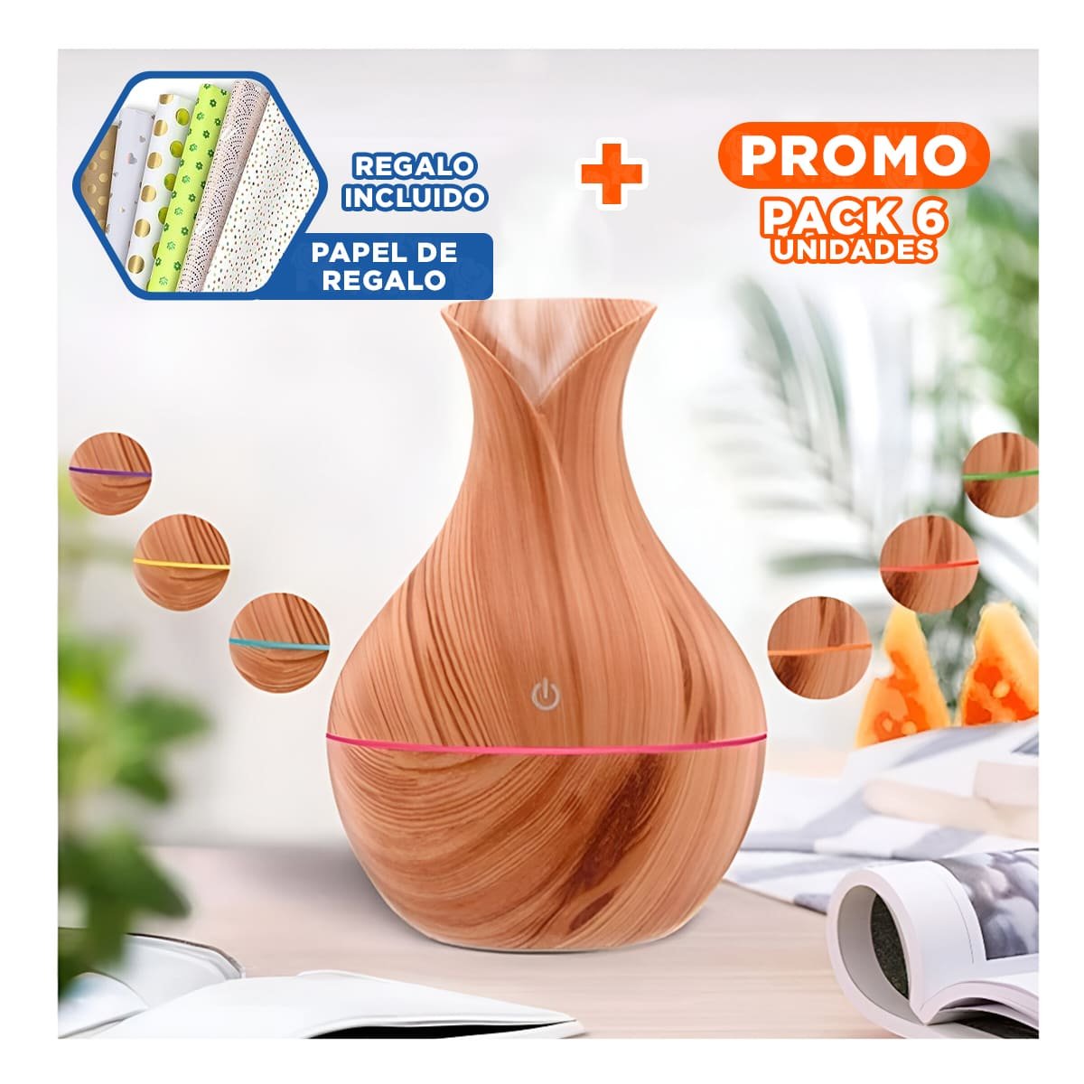PACK6 ACCESORIO DE AROMAS EN MADERA CLARO PARA CASA DECORACION Y+PAPEL REGALO - 1