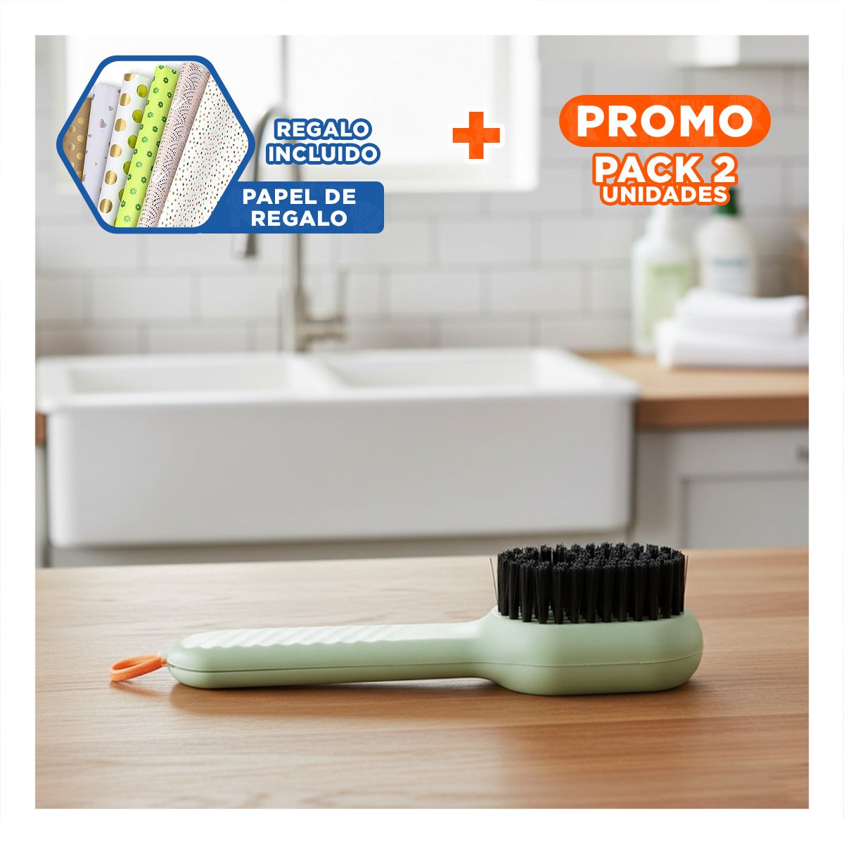 PACK2 UTENSILIO DE LIMPIEZA CON DISPENSADOR MULTIFUNCIONAL RESISTENTE VERDE Y+PAPEL REGALO - 1