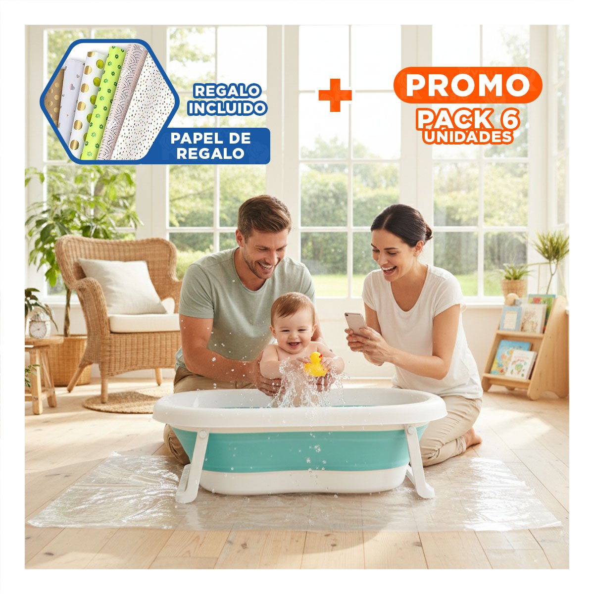 PACK6 CUBO PLEGABLE PARA BEBE COMPACTO, SEGURO Y FACIL DE USAR VERDE Y+PAPEL REGALO - 1