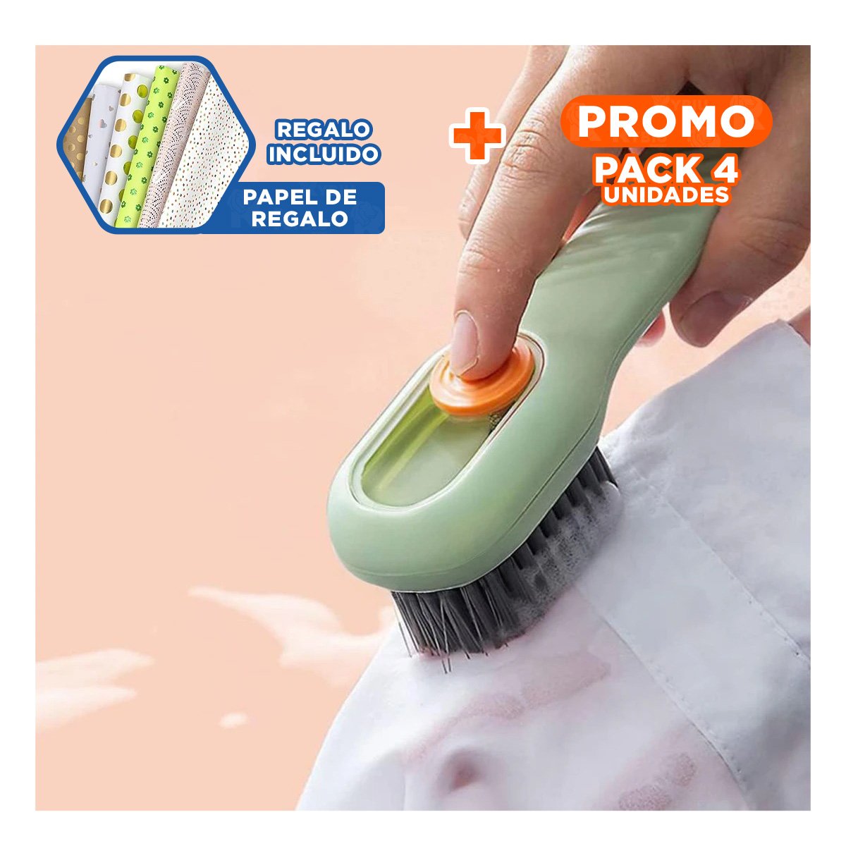 PACK4 CEPILLO DISPENSADOR MULTIFUNCIONAL PARA USO DIARIO EN HOGAR VERDE Y+PAPEL REGALO - 1