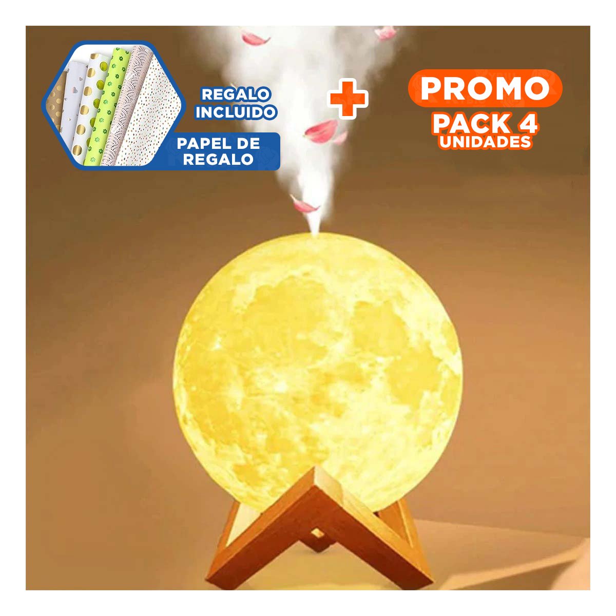 PACK4 VAPOR DECORATIVO CON LAMPARA HUMIDIFICANTE EN FORMA DE LUNA Y+PAPEL REGALO - 1