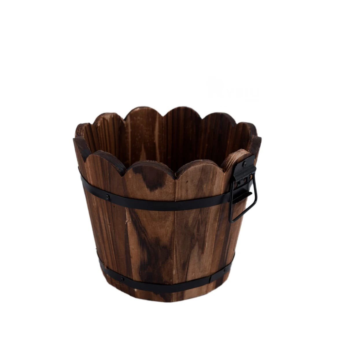 PACK12 JARDINERA ARTESANAL DE MADERA TIPO BARRIL CON BORDE ONDEADO MARRON Y+REGALO STICKER - 2