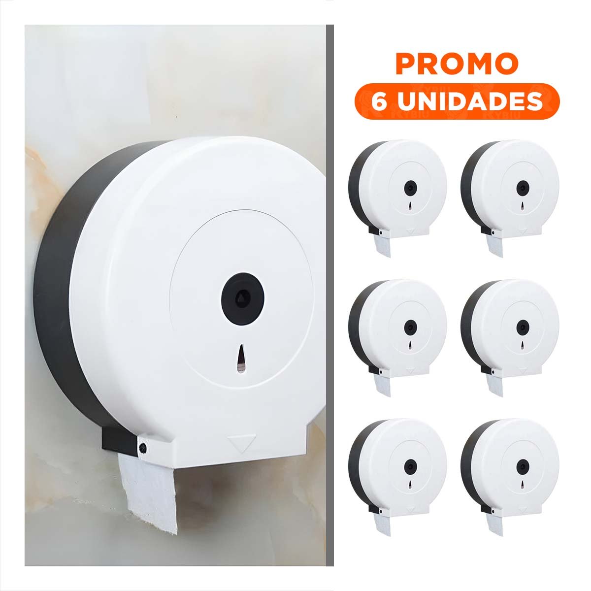 PACK6 ABASTECEDOR DE PAPEL HIGIENICO JUMBO EN BLANCO Y NEGRO PARA ZONAS COMUNES - 1