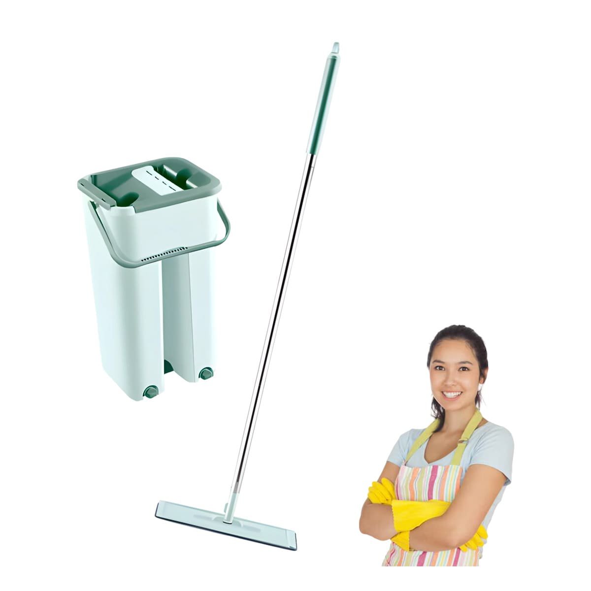 PACK2 ESCOBA GIRATORIA CON BALDE MODERNO PARA LIMPIEZA DE CASA VERDE AGUA Y+REGALO STICKER - 2