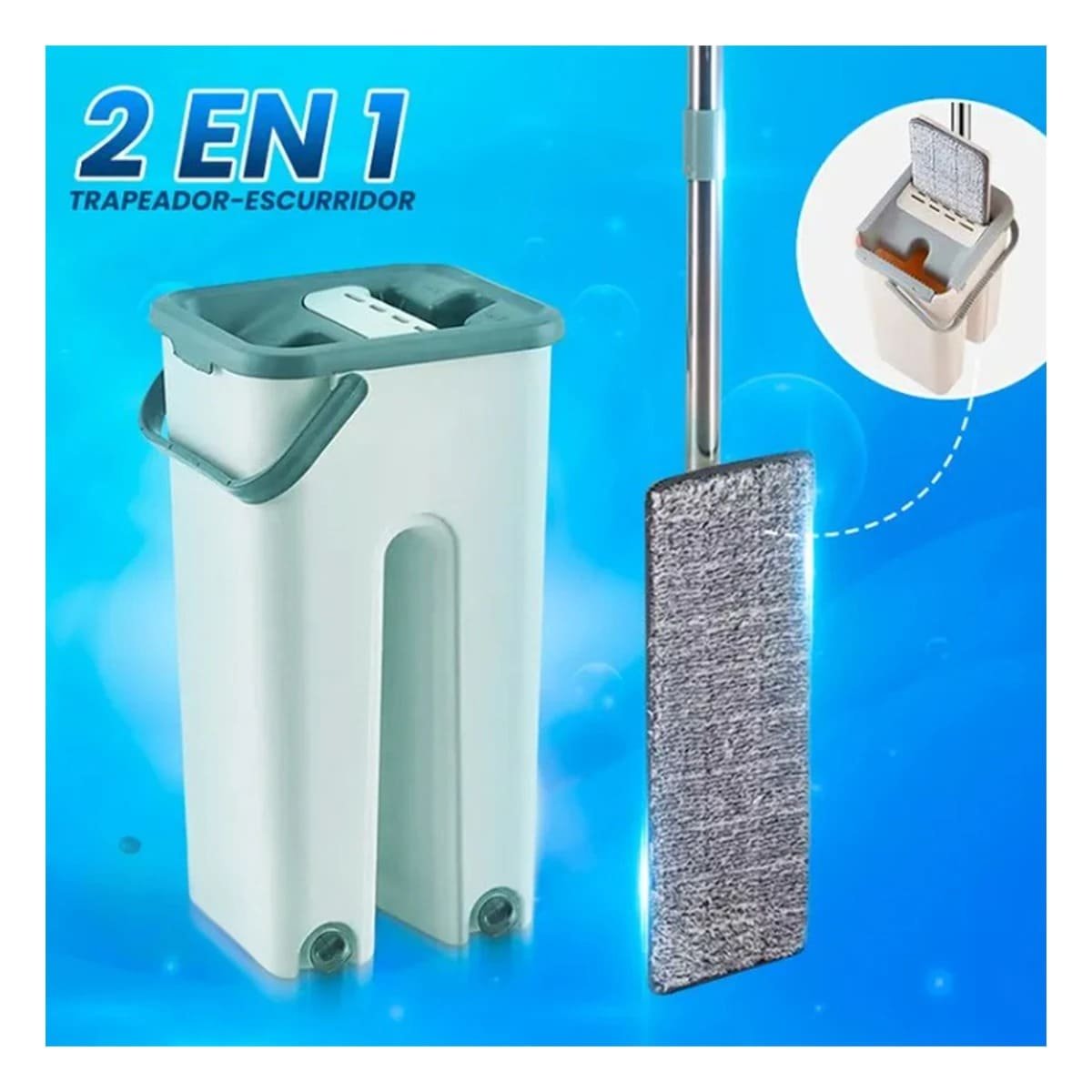 PACK2 ESCOBA GIRATORIA CON BALDE MODERNO PARA LIMPIEZA DE CASA VERDE AGUA Y+REGALO STICKER - 5