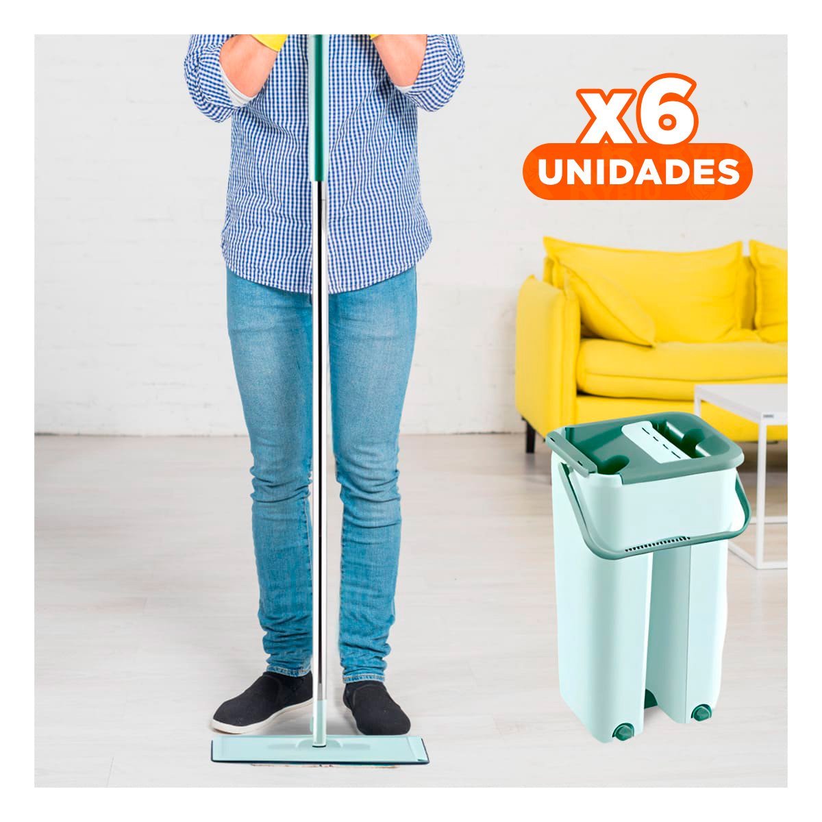 PACK6 MOPA GIRATORIA CON BALDE EFICIENTE PARA LIMPIEZA DE CASA VERDE AGUA Y+REGALO STICKER - 1