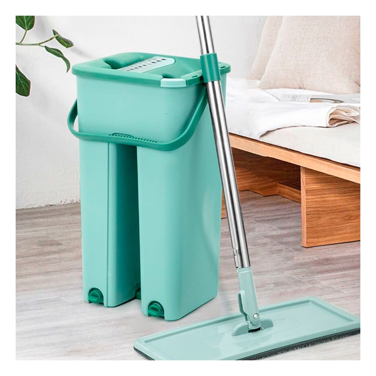PACK6 MOPA GIRATORIA CON BALDE EFICIENTE PARA LIMPIEZA DE CASA VERDE AGUA Y+REGALO STICKER - 3