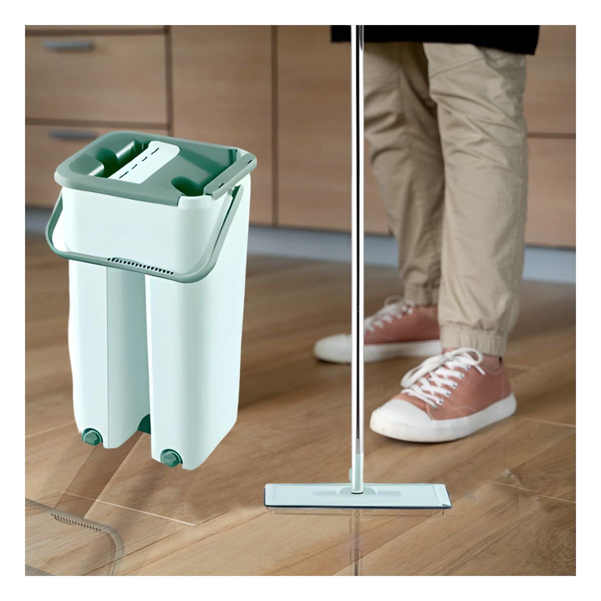 PACK4 MOPA GIRATORIA CON BALDE COMPACTO PARA LIMPIEZA DE PISOS VERDE AGUA - 2