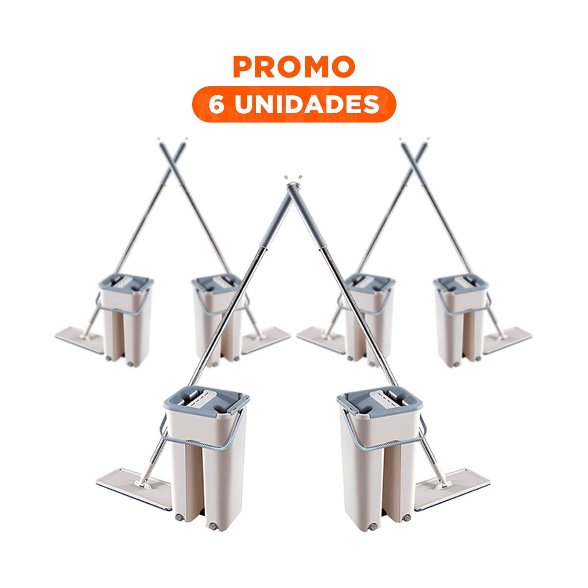 PACK6 ESCOBA COMPACTA 360 CON BALDE CENTRIFUGADOR PARA HOGAR GRIS - 1