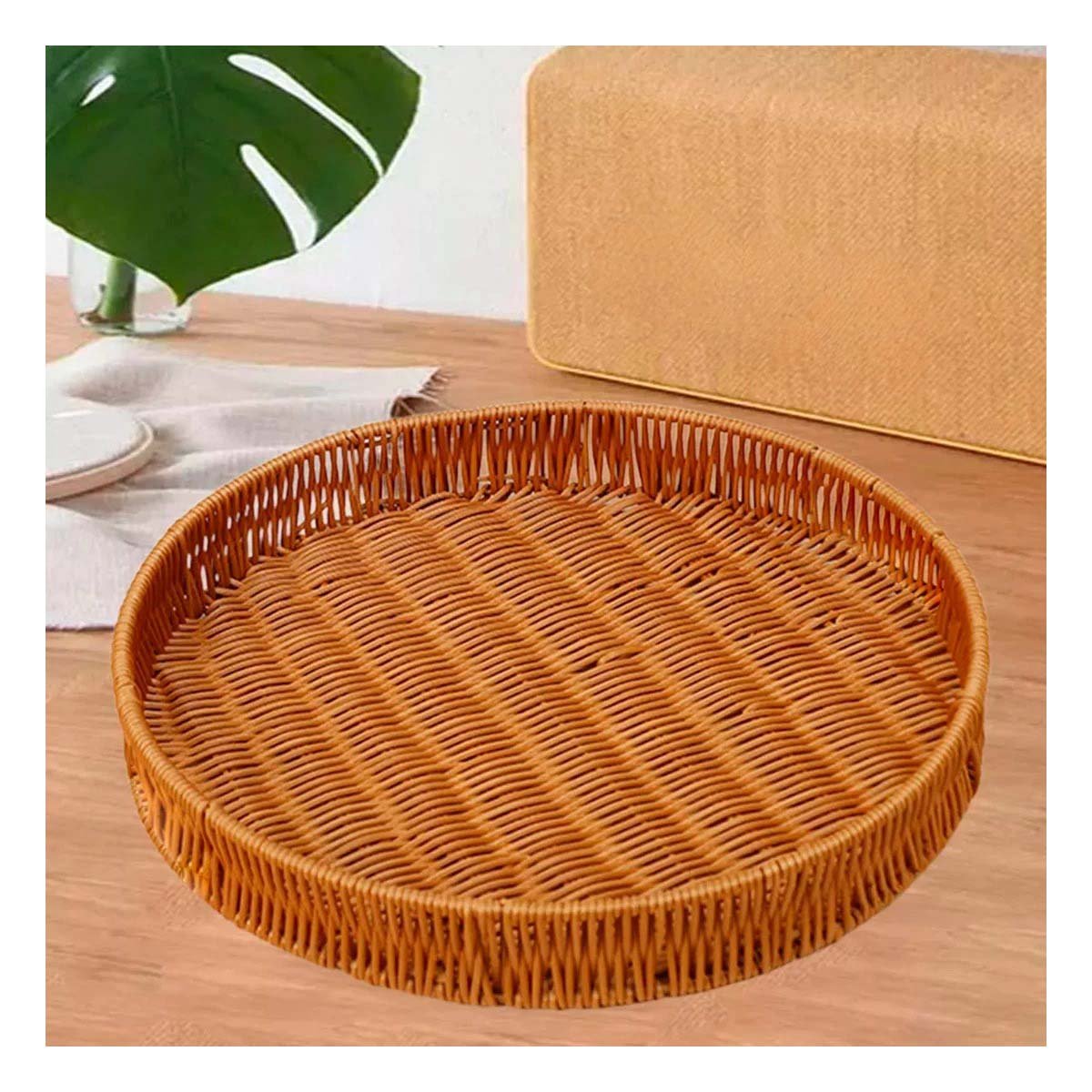 PACK6 CESTO TEJIDO CIRCULAR 35CM COLOR MARRON PARA ORDEN DIARIO EN HOGAR Y+REGALO STICKER - 5
