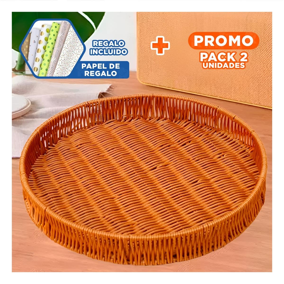 PACK2 RECIPIENTE DECORATIVO TEJIDO CIRCULAR 30CM MARRON ORDEN PERSONAL DIARIO Y+PAPEL REGALO - 1