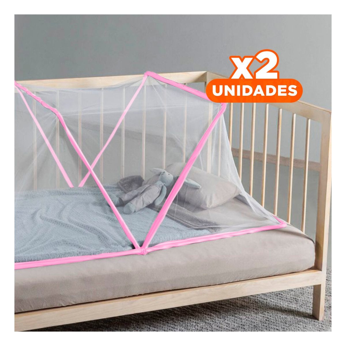 PACK2 MALLA PLEGABLE 130X190CM COMPACTA Y SEGURA Y FACIL DE USAR ROSADO Y+REGALO STICKER - 1