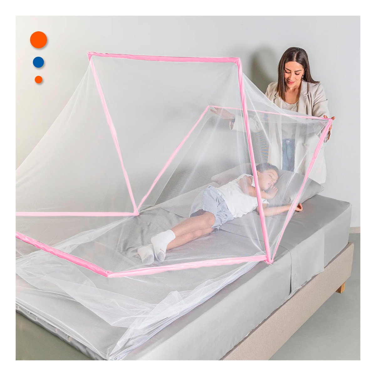 PACK2 MALLA PLEGABLE 130X190CM COMPACTA Y SEGURA Y FACIL DE USAR ROSADO Y+REGALO STICKER - 5