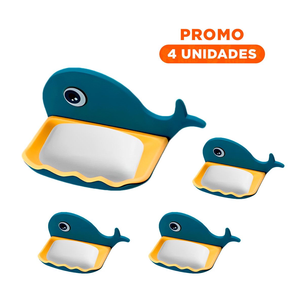 PACK4 CONTENEDOR BALLENA PORTA JABON COMPACTO FUNCIONAL PARA COCINA AZUL Y+REGALO STICKER - 1